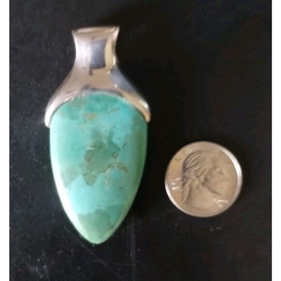 BARSE Signed 925 Sterling Silver Blue Green Turquoise Stone Statement Pendant - Picture 10 of 12